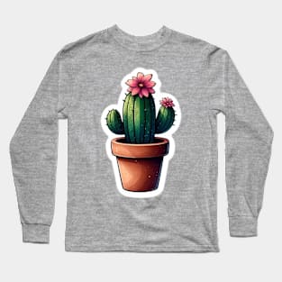 Watercolor cactus plant sticker Long Sleeve T-Shirt